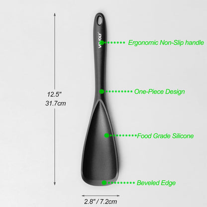Cooking Spoon for Nonstick Cookwares, Silicone Spoon for Mixing, Scoop, and Scrape, Black, 11.4''