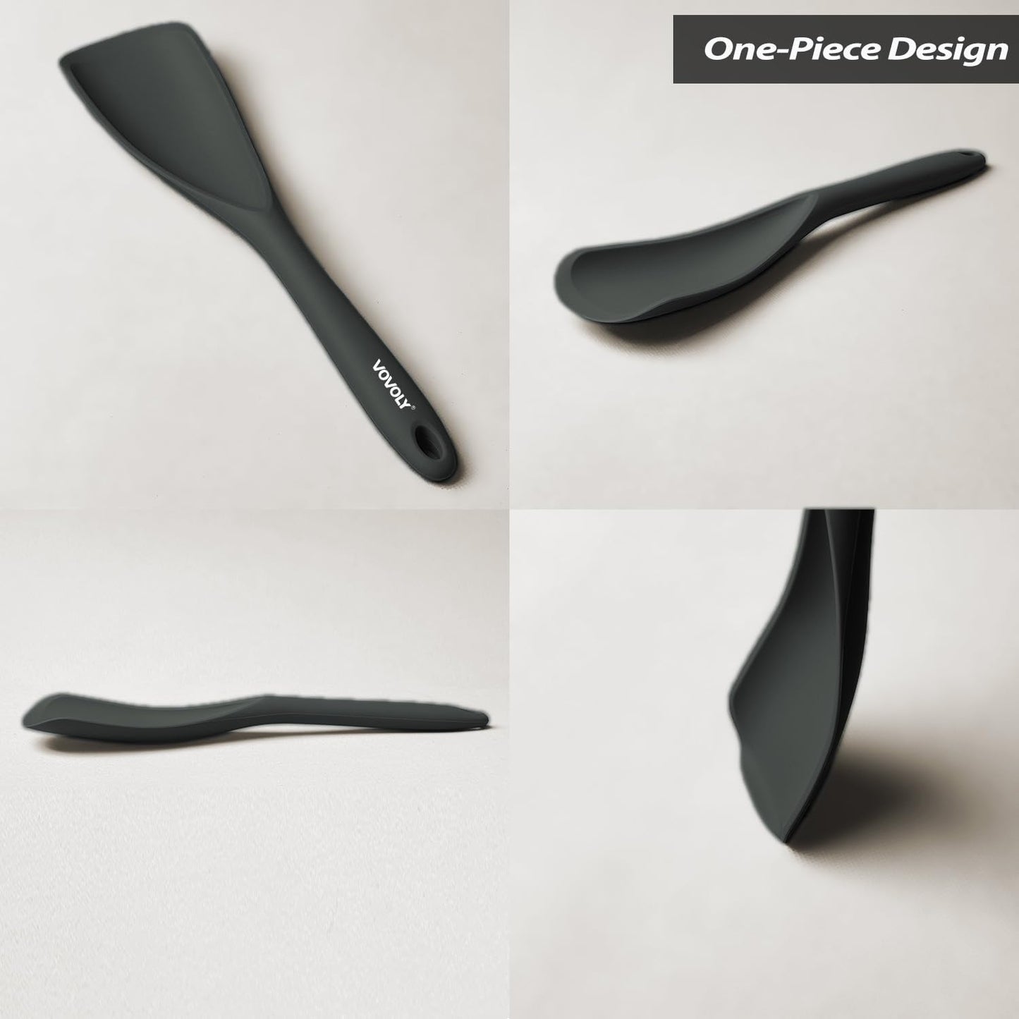 Cooking Spoon for Nonstick Cookwares, Silicone Spoon for Mixing, Scoop, and Scrape, Black, 11.4''