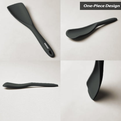 Cooking Spoon for Nonstick Cookwares, Silicone Spoon for Mixing, Scoop, and Scrape, Black, 11.4''
