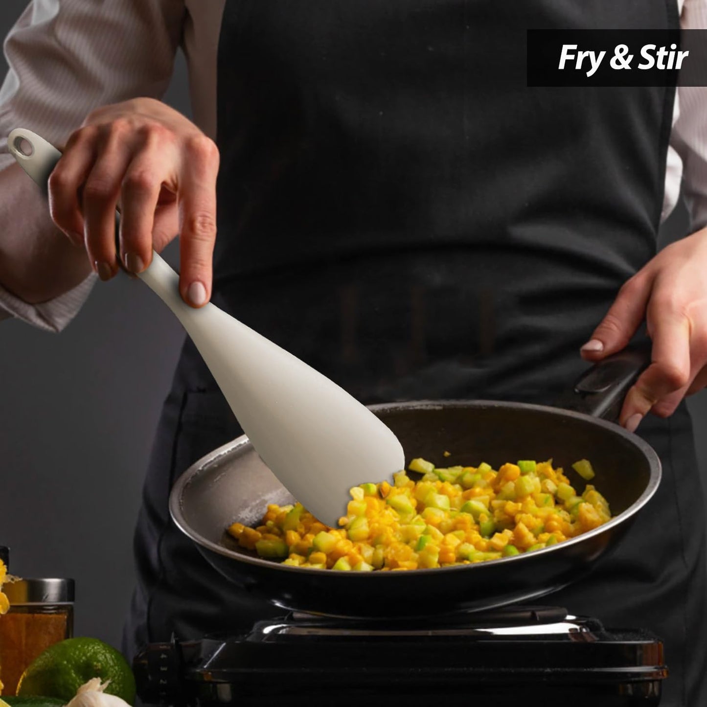 Cooking Spoon for Nonstick Cookwares, Silicone Spoon for Mixing, Scoop, and Scrape, Black, 11.4''