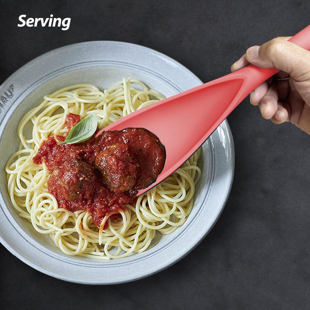 Cooking Spoon for Nonstick Cookwares, Silicone Spoon for Mixing, Scoop, and Scrape, Black, 11.4''