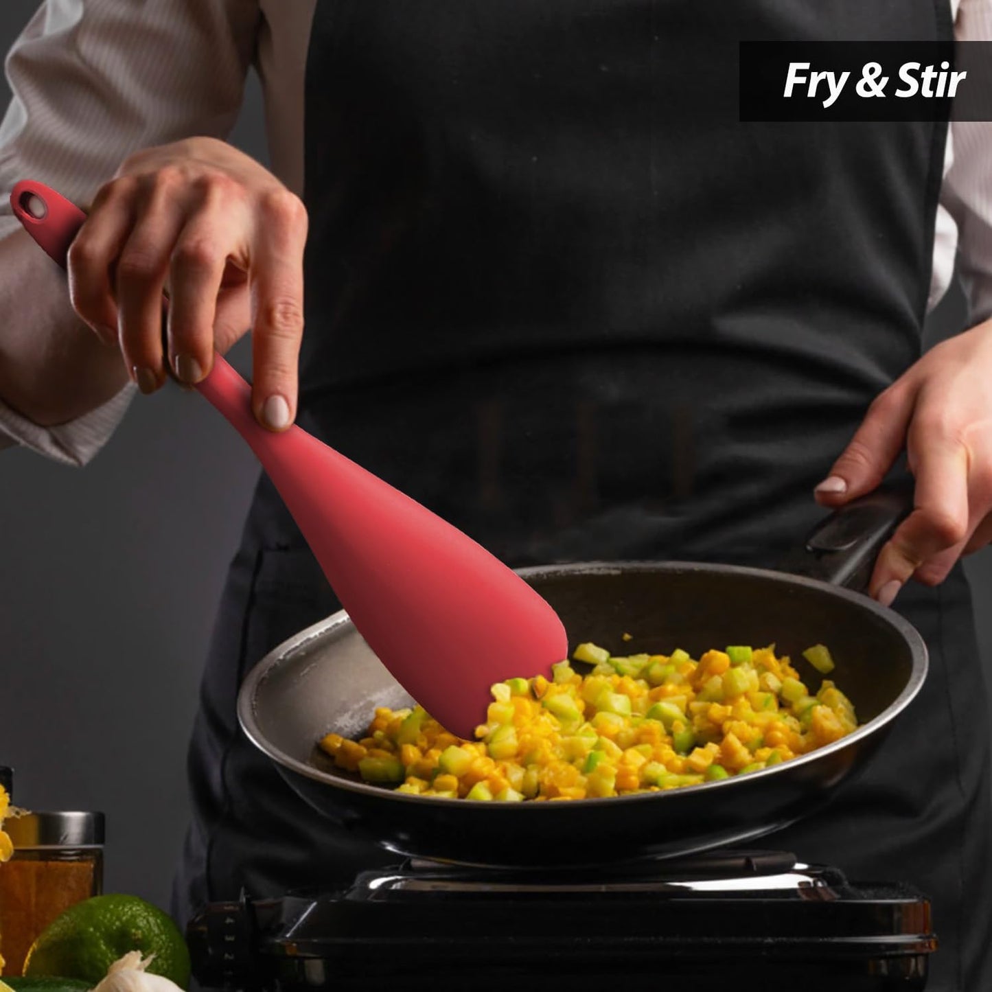 Cooking Spoon for Nonstick Cookwares, Silicone Spoon for Mixing, Scoop, and Scrape, Black, 11.4''