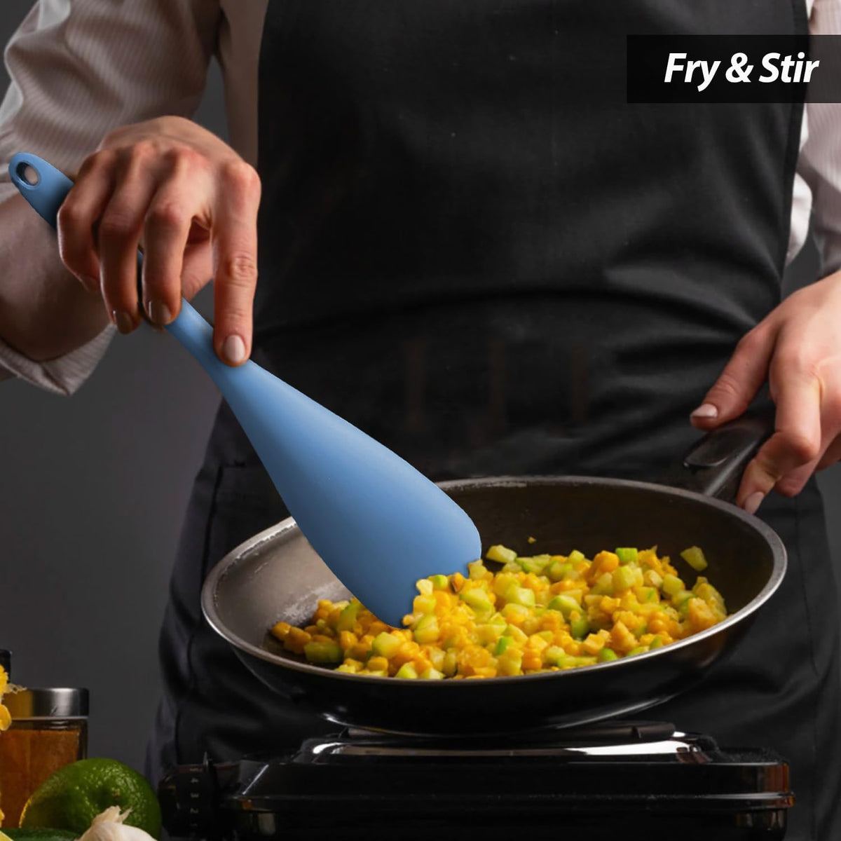 Cooking Spoon for Nonstick Cookwares, Silicone Spoon for Mixing, Scoop, and Scrape, Black, 11.4''