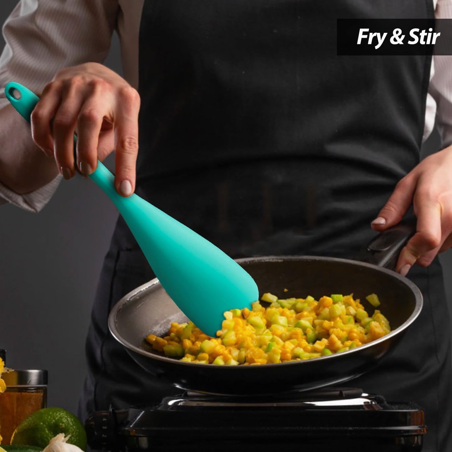 Cooking Spoon for Nonstick Cookwares, Silicone Spoon for Mixing, Scoop, and Scrape, Black, 11.4''