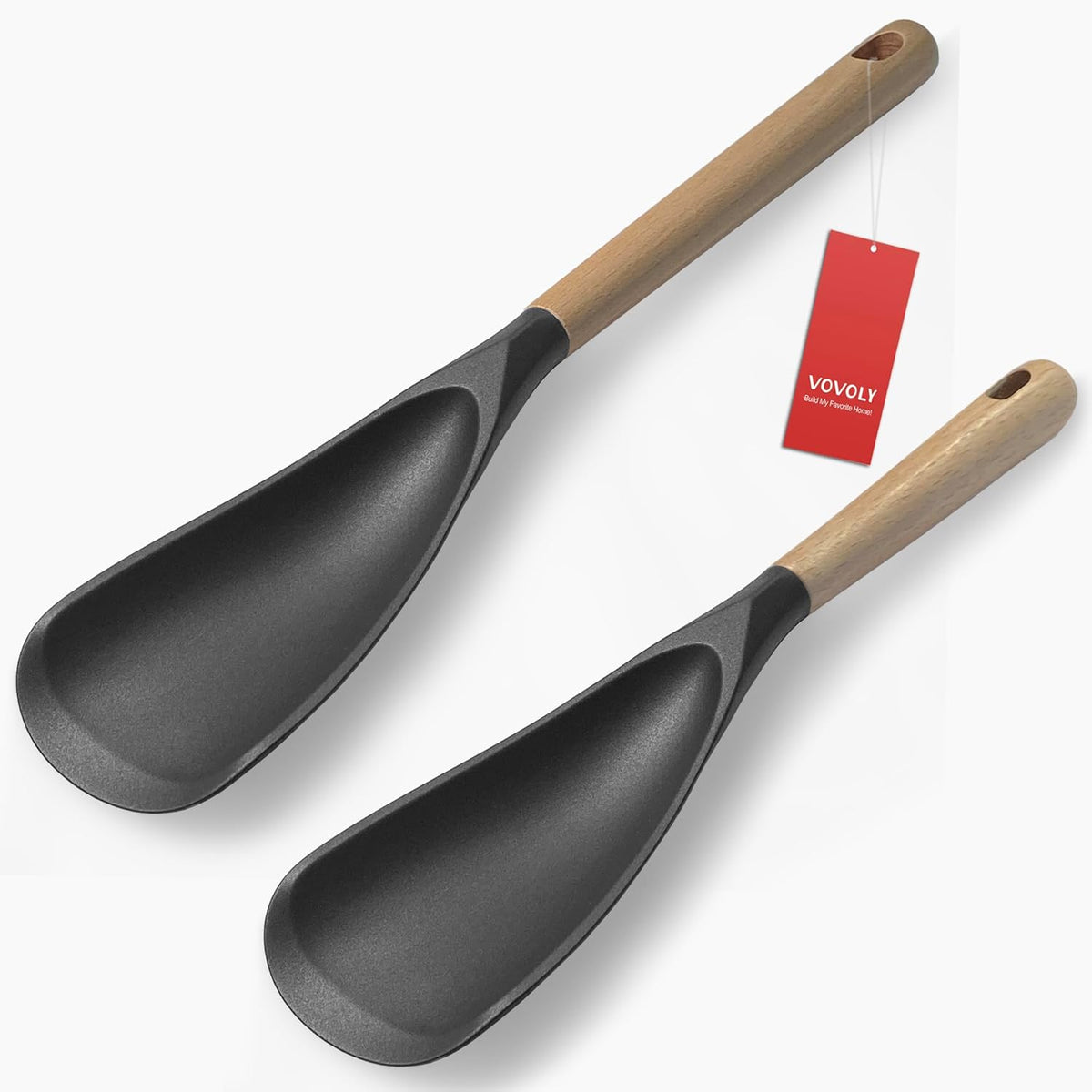 Cooking Spoon for Nonstick Cookwares, Silicone Spoon for Mixing, Scoop, and Scrape, Black, 11.4''