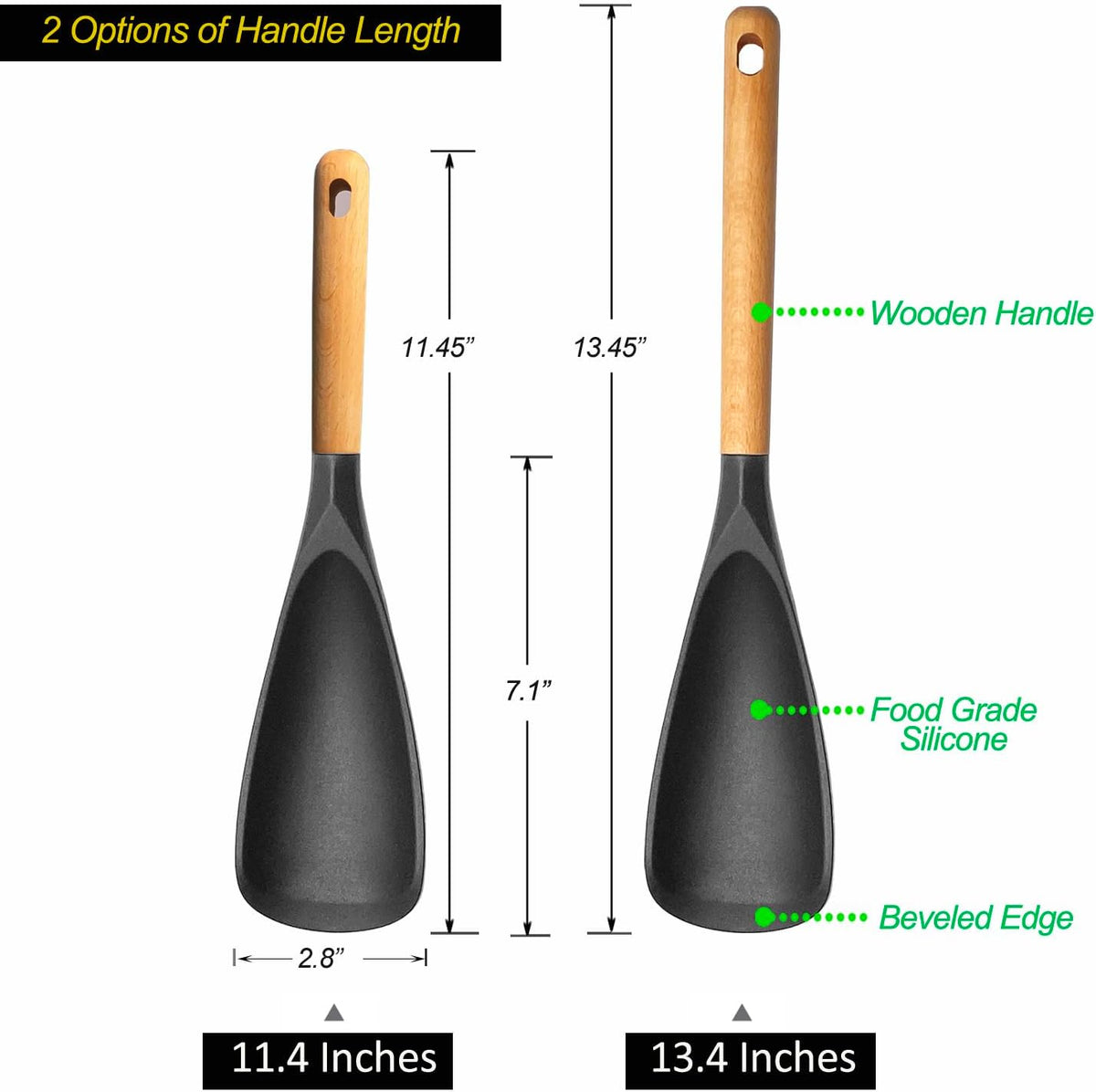 Cooking Spoon for Nonstick Cookwares, Silicone Spoon for Mixing, Scoop, and Scrape, Black, 11.4''