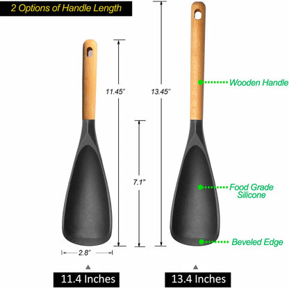 Cooking Spoon for Nonstick Cookwares, Silicone Spoon for Mixing, Scoop, and Scrape, Black, 11.4''