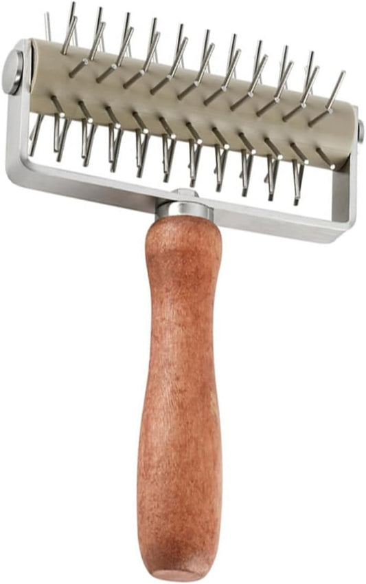 Pizza Dough Piercing Roller Handle with Stainless Steel Wood