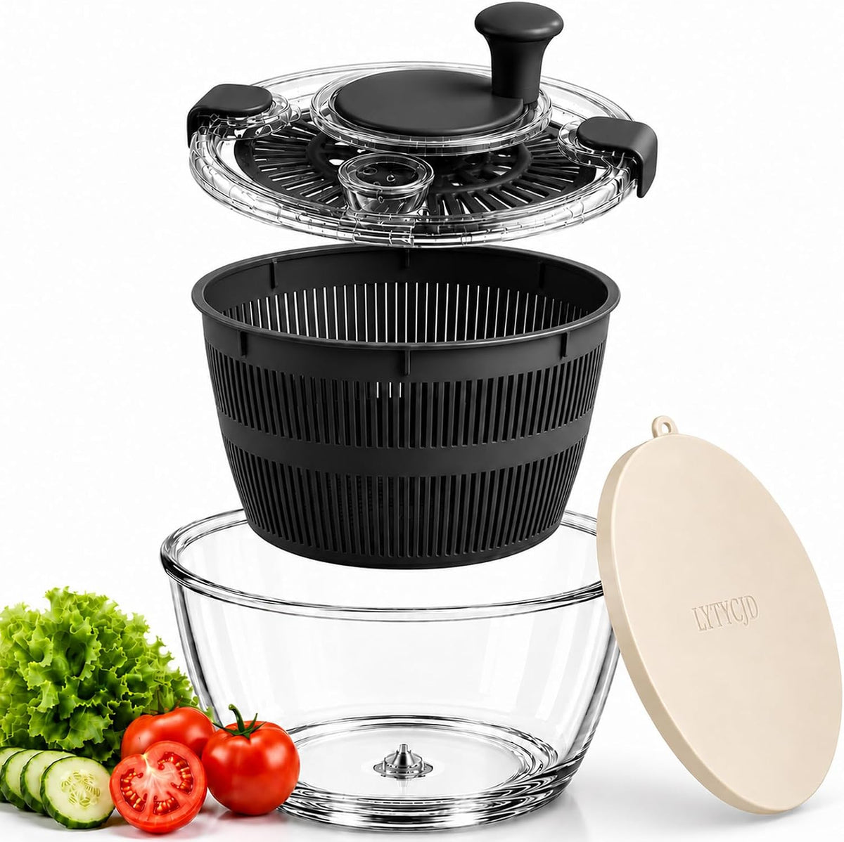 High Borosilicate Glass Salad Spinner with Microwave Safe Bowl | 5.2 Quart Large Lettuce Vegetable Washer Dryer | Easy Pump Dehydrator for Fruits Greens | Durable Easy Clean Food Prep Tool (Pink)