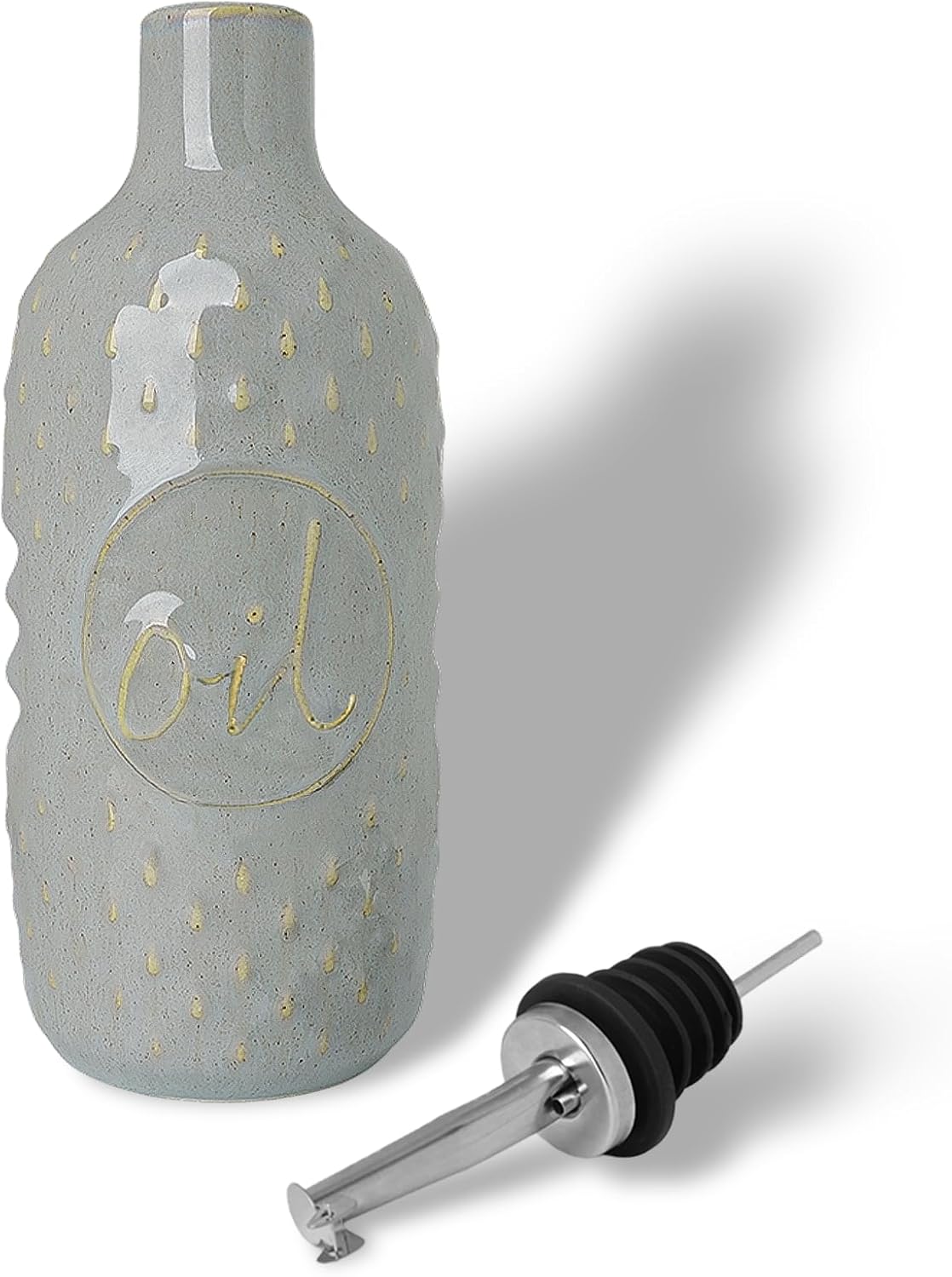 Ceramic Olive Oil Dispenser Bottle, Relief Opaque Oil Cruet (Blue) | 13oz Capacity,Drip-Free Pouring Spout,Opaque Ceramic,Embossed Design
