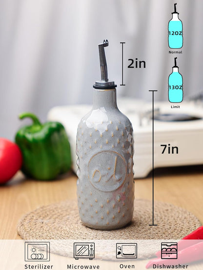 Ceramic Olive Oil Dispenser Bottle, Relief Opaque Oil Cruet (Blue) | 13oz Capacity,Drip-Free Pouring Spout,Opaque Ceramic,Embossed Design