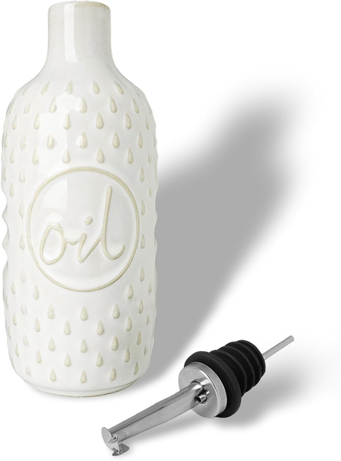 Ceramic Olive Oil Dispenser Bottle, Relief Opaque Oil Cruet (Blue) | 13oz Capacity,Drip-Free Pouring Spout,Opaque Ceramic,Embossed Design