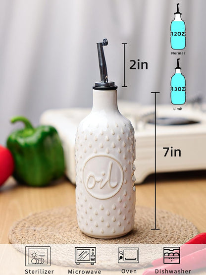 Ceramic Olive Oil Dispenser Bottle, Relief Opaque Oil Cruet (Blue) | 13oz Capacity,Drip-Free Pouring Spout,Opaque Ceramic,Embossed Design