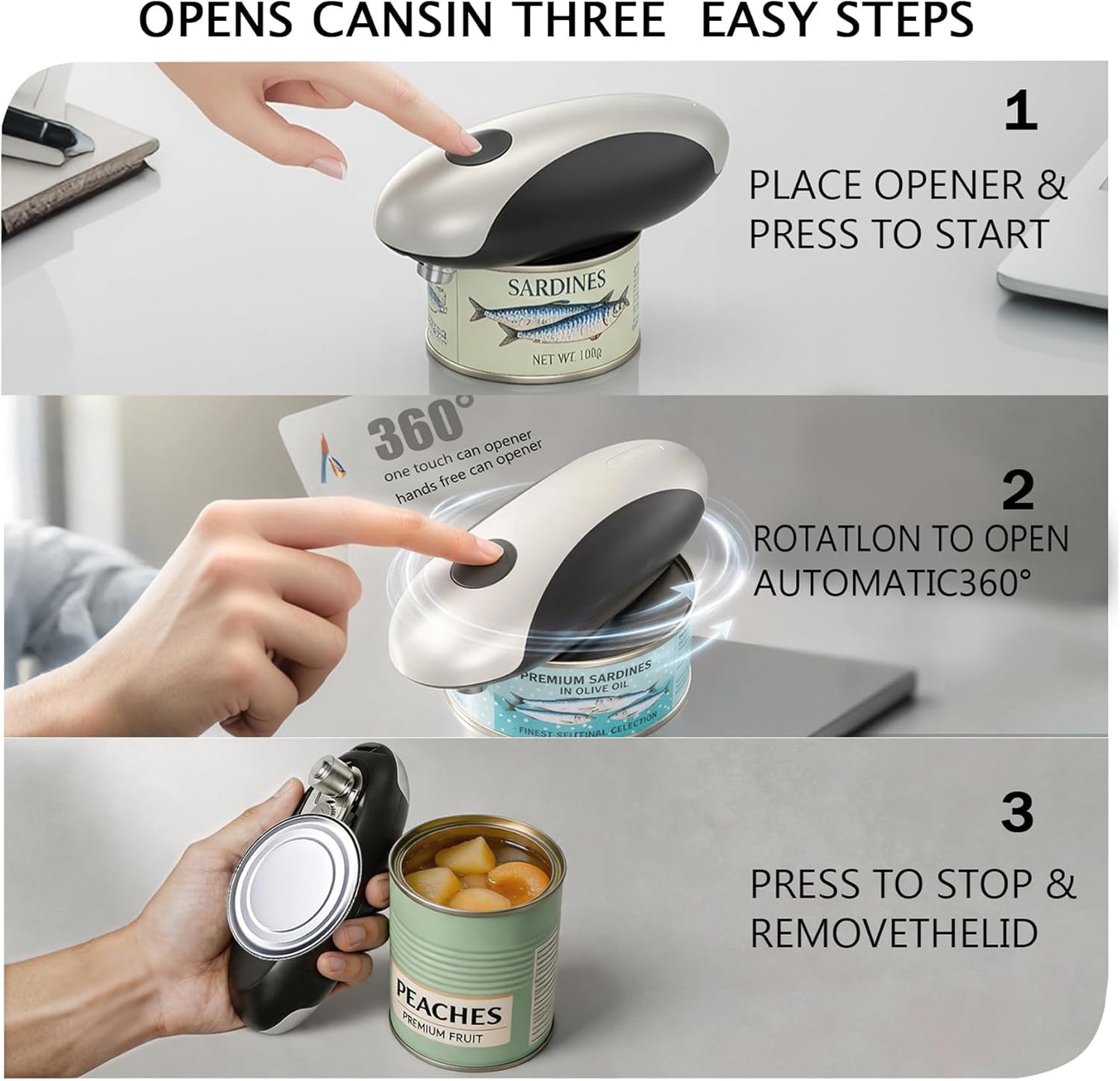 Electric Can Opener, USB-C Rechargeable Automatic Can Opener with Smooth Edge, One-Touch Operation, Magnetic Lid Hold, Easy Kitchen Gadget for Seniors, Fits Most Can Sizes