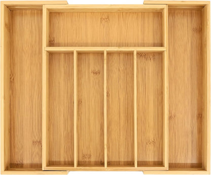 VaeFae Bamboo Kitchen Drawer Organizer, Medium, Natural | Kitchen Utensil Holder, Multi-Function Drawer Storage，38 cm D x 29.2-45.7 cm W, 5-7 Slots, Natural
