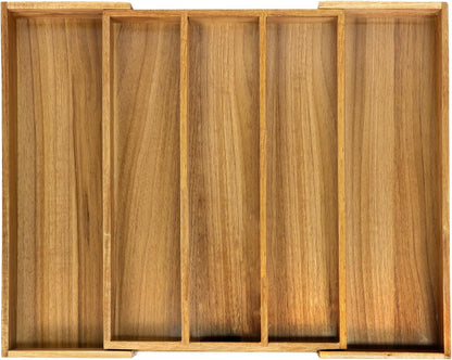 VaeFae Bamboo Kitchen Drawer Organizer, Medium, Natural | Kitchen Utensil Holder, Multi-Function Drawer Storage，38 cm D x 29.2-45.7 cm W, 5-7 Slots, Natural