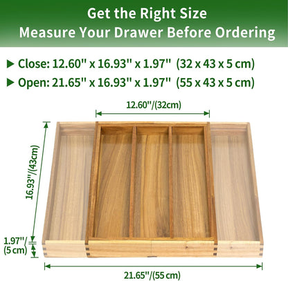 VaeFae Bamboo Kitchen Drawer Organizer, Medium, Natural | Kitchen Utensil Holder, Multi-Function Drawer Storage，38 cm D x 29.2-45.7 cm W, 5-7 Slots, Natural