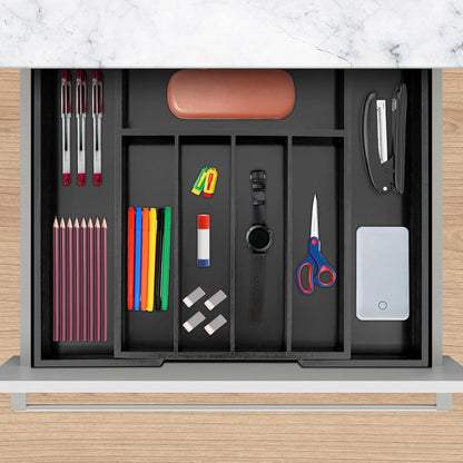 VaeFae Bamboo Kitchen Drawer Organizer, Medium, Natural | Kitchen Utensil Holder, Multi-Function Drawer Storage，38 cm D x 29.2-45.7 cm W, 5-7 Slots, Natural