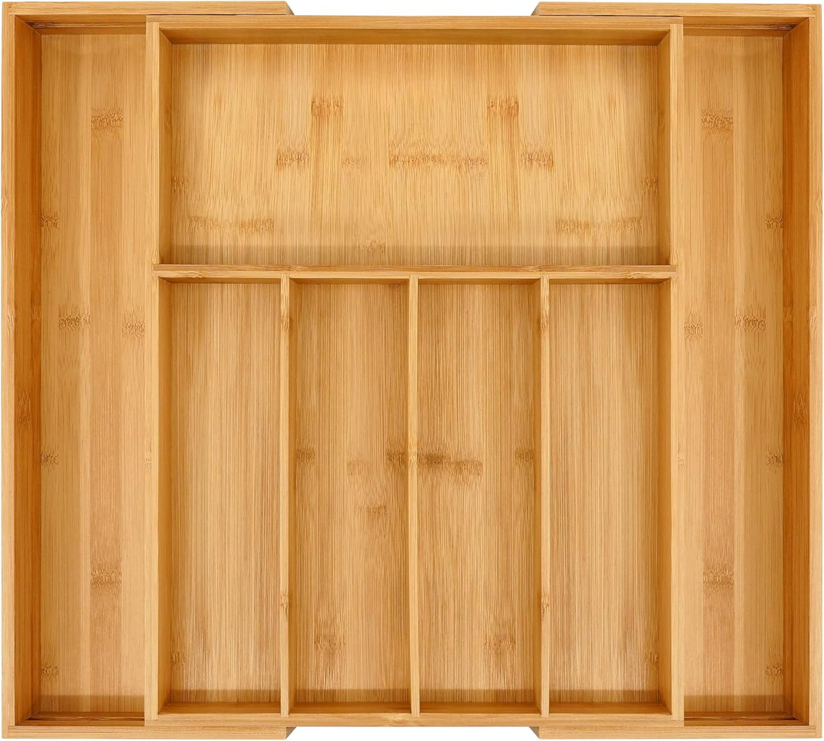 VaeFae Bamboo Kitchen Drawer Organizer, Medium, Natural | Kitchen Utensil Holder, Multi-Function Drawer Storage，38 cm D x 29.2-45.7 cm W, 5-7 Slots, Natural