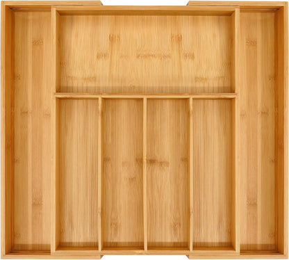 VaeFae Bamboo Kitchen Drawer Organizer, Medium, Natural | Kitchen Utensil Holder, Multi-Function Drawer Storage，38 cm D x 29.2-45.7 cm W, 5-7 Slots, Natural
