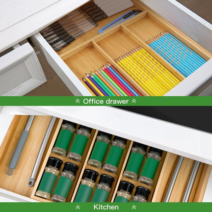 VaeFae Bamboo Kitchen Drawer Organizer, Medium, Natural | Kitchen Utensil Holder, Multi-Function Drawer Storage，38 cm D x 29.2-45.7 cm W, 5-7 Slots, Natural