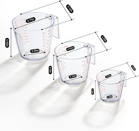 Measuring Cups, Plastic Measuring Cups Set of 3-1000ml, 600ml, 300ml with Spout & Easy-Pour Design, Leak-Proof, Cooking, Baking, Liquid & Dry Ingredients, (ML/OZ/CUP)