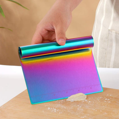 Dough Pastry Cutter Bench Scraper & Chopper Stainless Steel Mirror Polished with Measuring Scale Multipurpose Cake Pizza Cutter Pastry Bread Separator Scale Knife Rainbow
