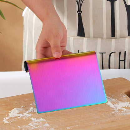 Dough Pastry Cutter Bench Scraper & Chopper Stainless Steel Mirror Polished with Measuring Scale Multipurpose Cake Pizza Cutter Pastry Bread Separator Scale Knife Rainbow