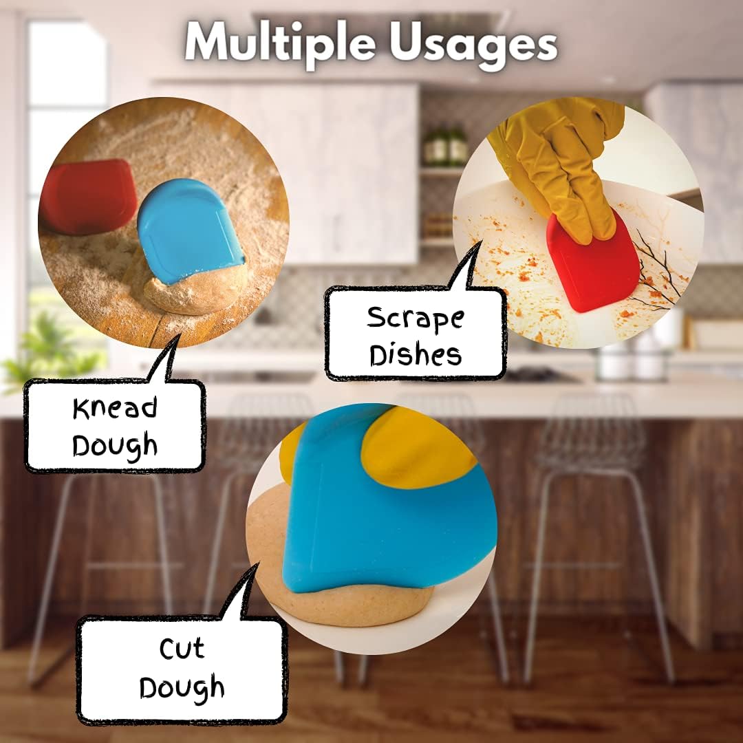 Pan Scraper, Pack Of 3 | Pan Scraper Tool | Pot Scraper | Dish Scraper | Dish Scraper Tool | Unique Silicone Grip Design - No Slipping Unlike Other Scrapers