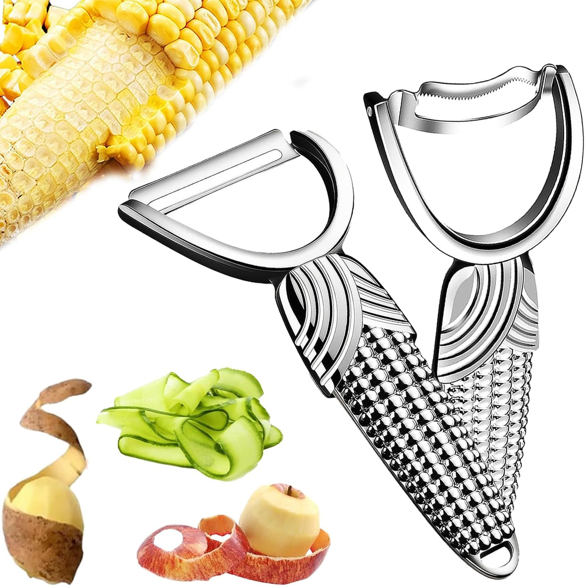 2 Packs Corn Vegetable Peelers for Kitchen,Durable Non-slip Handle Corn Cob Stripper Tool,Dishwasher Safe Kitchen Gadgets,Stainless Steel Sharp Peelers for Veggie,Fruit,Potato,Julienne,Carrot, Apple