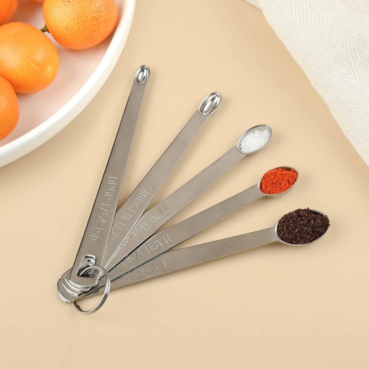 Measuring Spoons Set, Mini Teaspoon Measuring Spoons, Tiny Tsp Stainless Steel Measuring Tools for Kitchen & Baking, Small 1/16, 1/8 Measure Spoon for Spice