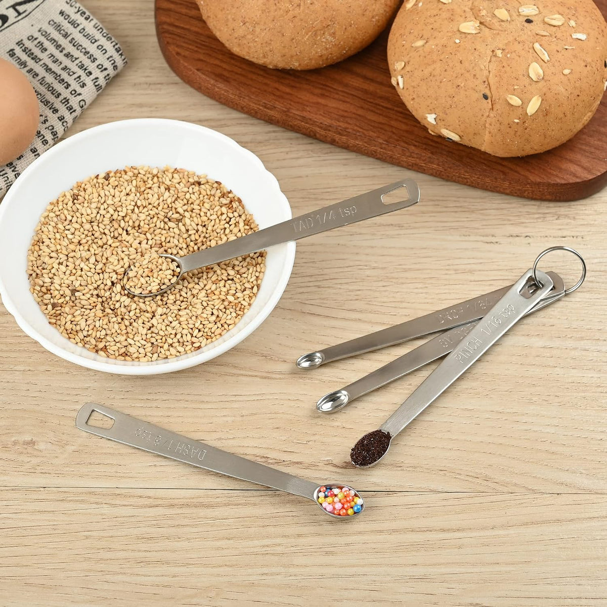 Measuring Spoons Set, Mini Teaspoon Measuring Spoons, Tiny Tsp Stainless Steel Measuring Tools for Kitchen & Baking, Small 1/16, 1/8 Measure Spoon for Spice