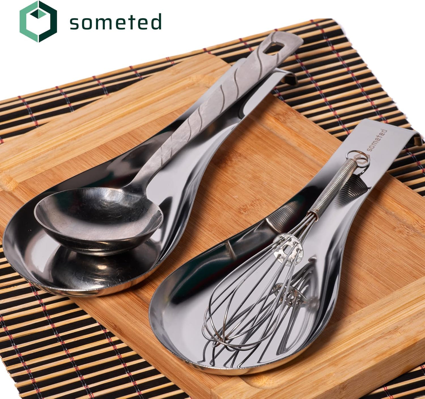 Stainless Steel Spoon Rest-Spatula Ladle Holder Set of 2 Stainless Steel Utensil Spoon Rest Holder Brushed Finish Dishwasher Safe Serving Cooking Modern Stylish Silver