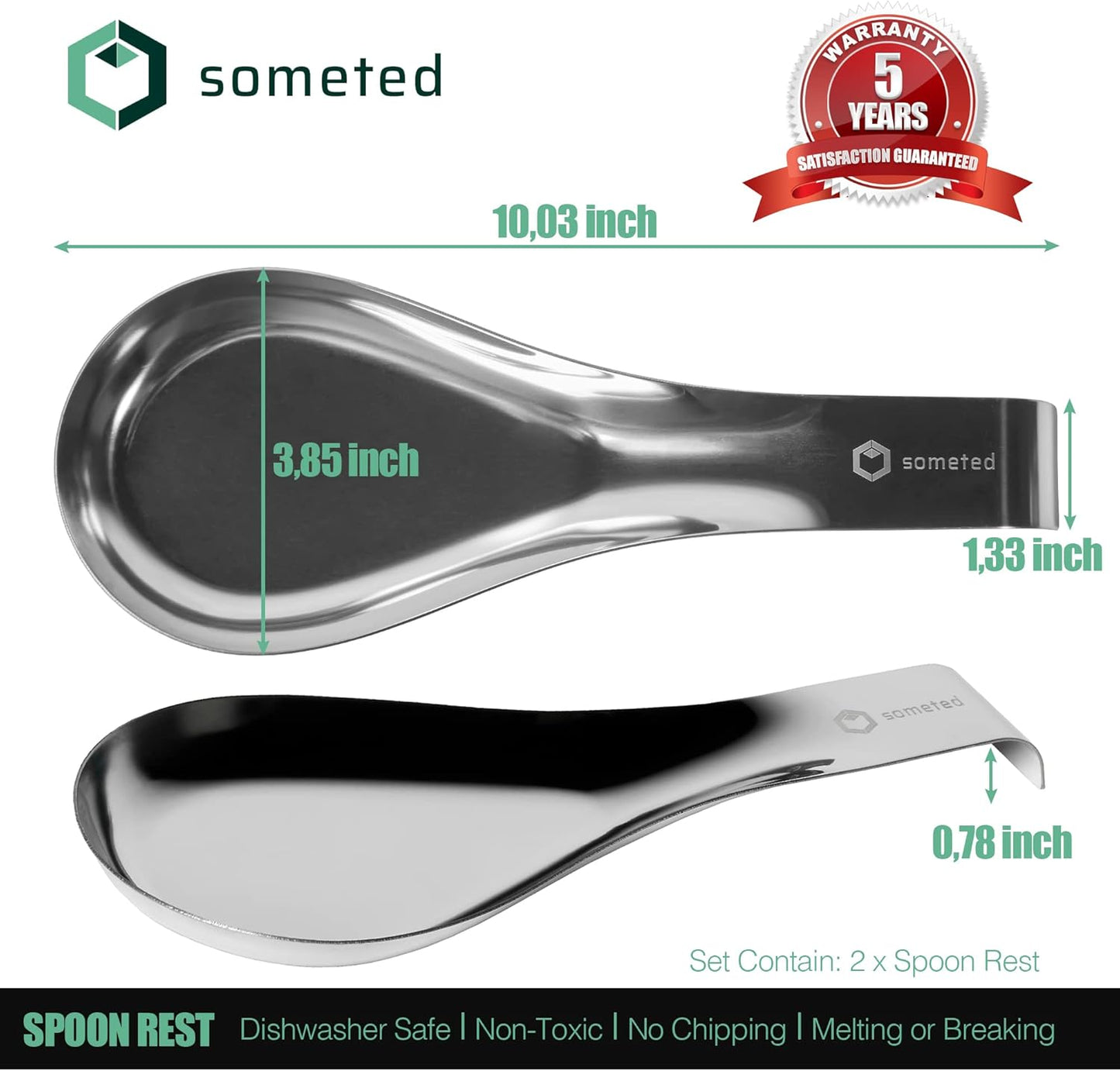 Stainless Steel Spoon Rest-Spatula Ladle Holder Set of 2 Stainless Steel Utensil Spoon Rest Holder Brushed Finish Dishwasher Safe Serving Cooking Modern Stylish Silver