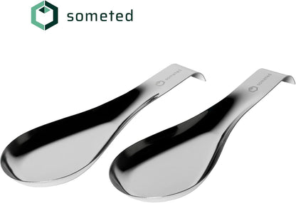 Stainless Steel Spoon Rest-Spatula Ladle Holder Set of 2 Stainless Steel Utensil Spoon Rest Holder Brushed Finish Dishwasher Safe Serving Cooking Modern Stylish Silver
