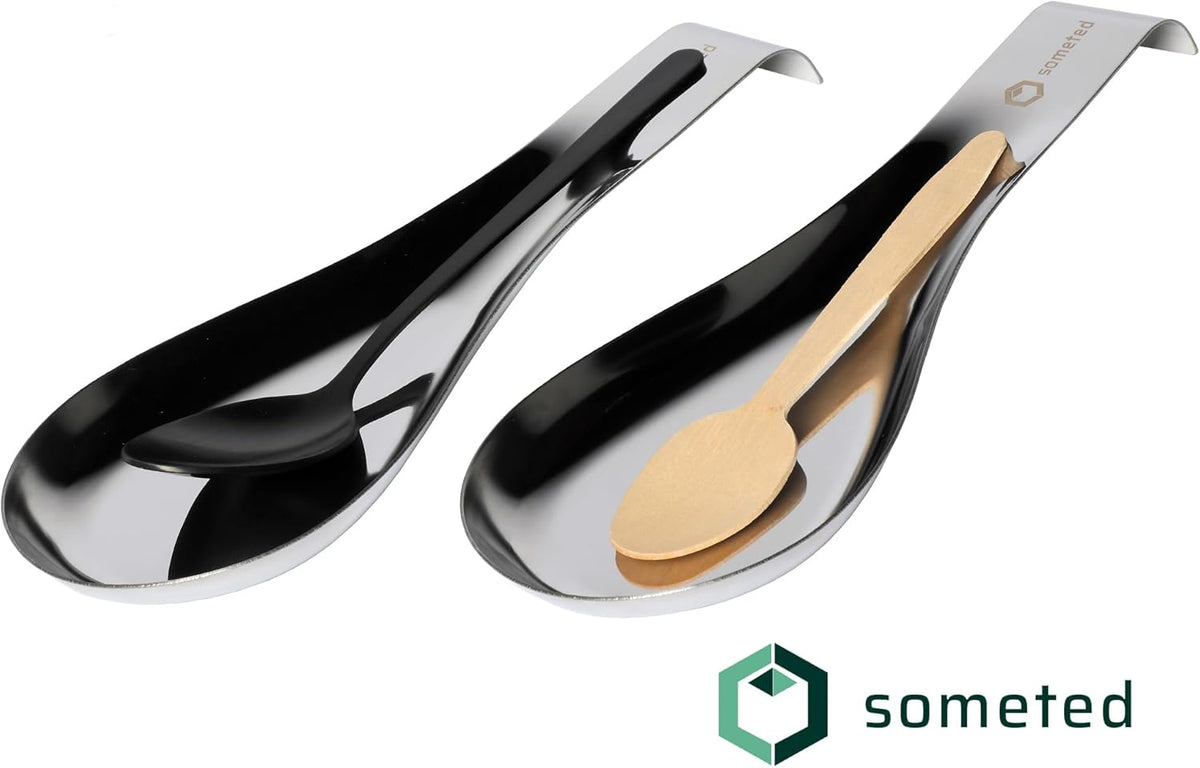 Stainless Steel Spoon Rest-Spatula Ladle Holder Set of 2 Stainless Steel Utensil Spoon Rest Holder Brushed Finish Dishwasher Safe Serving Cooking Modern Stylish Silver