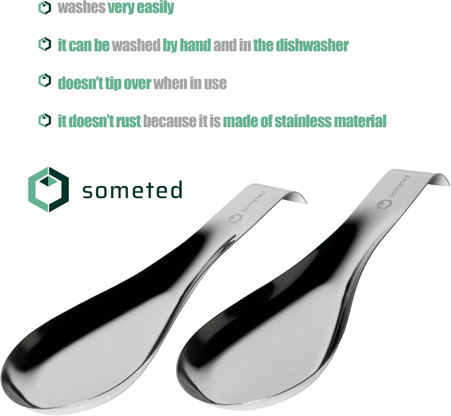 Stainless Steel Spoon Rest-Spatula Ladle Holder Set of 2 Stainless Steel Utensil Spoon Rest Holder Brushed Finish Dishwasher Safe Serving Cooking Modern Stylish Silver