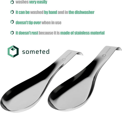 Stainless Steel Spoon Rest-Spatula Ladle Holder Set of 2 Stainless Steel Utensil Spoon Rest Holder Brushed Finish Dishwasher Safe Serving Cooking Modern Stylish Silver