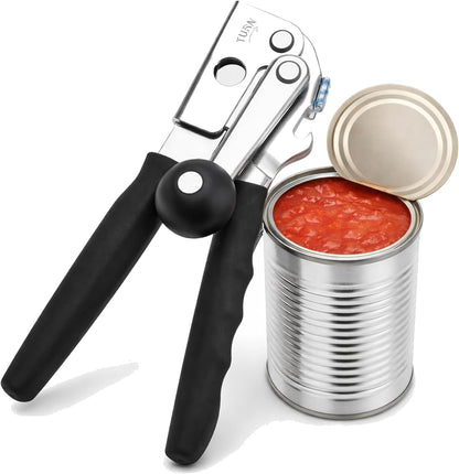 Heavy Duty Manual Can Opener for Seniors & Adults with Magnetic Lid Lifter - Easy Open Smooth Edge Safe Cut, Stainless Steel for Large Cans, Kitchen & Camping & Commercial with Bottle Opener