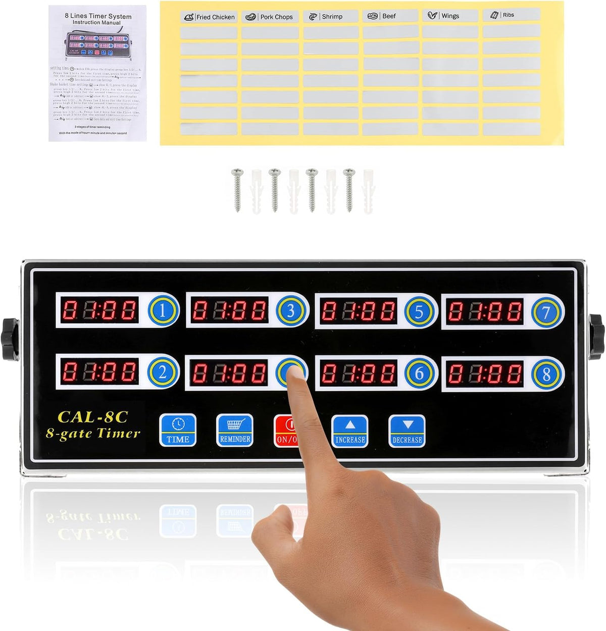 8-Channel Digital Kitchen Timer, Commercial Timer for Restaurant