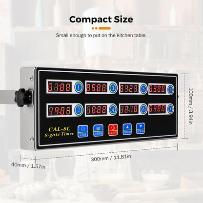 8-Channel Digital Kitchen Timer, Commercial Timer for Restaurant