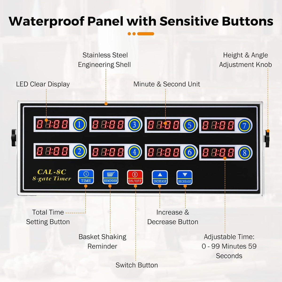 8-Channel Digital Kitchen Timer, Commercial Timer for Restaurant