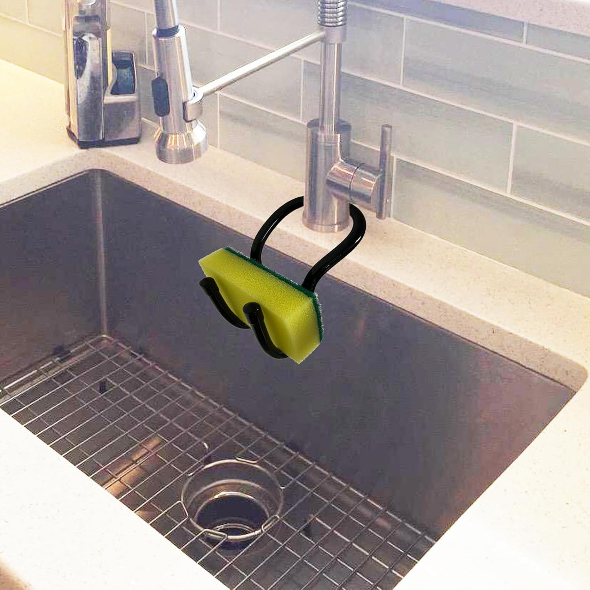 Sling Flexible Sink Caddy, Sink Sponge Holder Organizer, Non-Slip – Holds Sponge, Scrubbing Brush or Dishrag, Not hiding dirt, easy to clean - Black