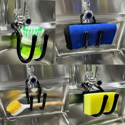 Sling Flexible Sink Caddy, Sink Sponge Holder Organizer, Non-Slip – Holds Sponge, Scrubbing Brush or Dishrag, Not hiding dirt, easy to clean - Black