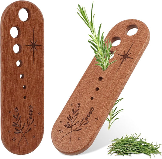 2Pcs Wooden Vegetable Leaf Separator, 7-Hole Stainless Steel Herb Peeler for Quick Leaf Stripping, Rosemary Stripper for the Kitchen Suitable for Home Use & Chefs