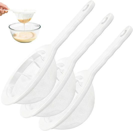 3 PCS Ultra-Fine Nylon Mesh Strainer - 100/200/300 Mesh Plastic Sieve with Handle, Kitchen Filter Tool for Coffee Soy Milk Juice Tea Leaf Honey Wine Yogur