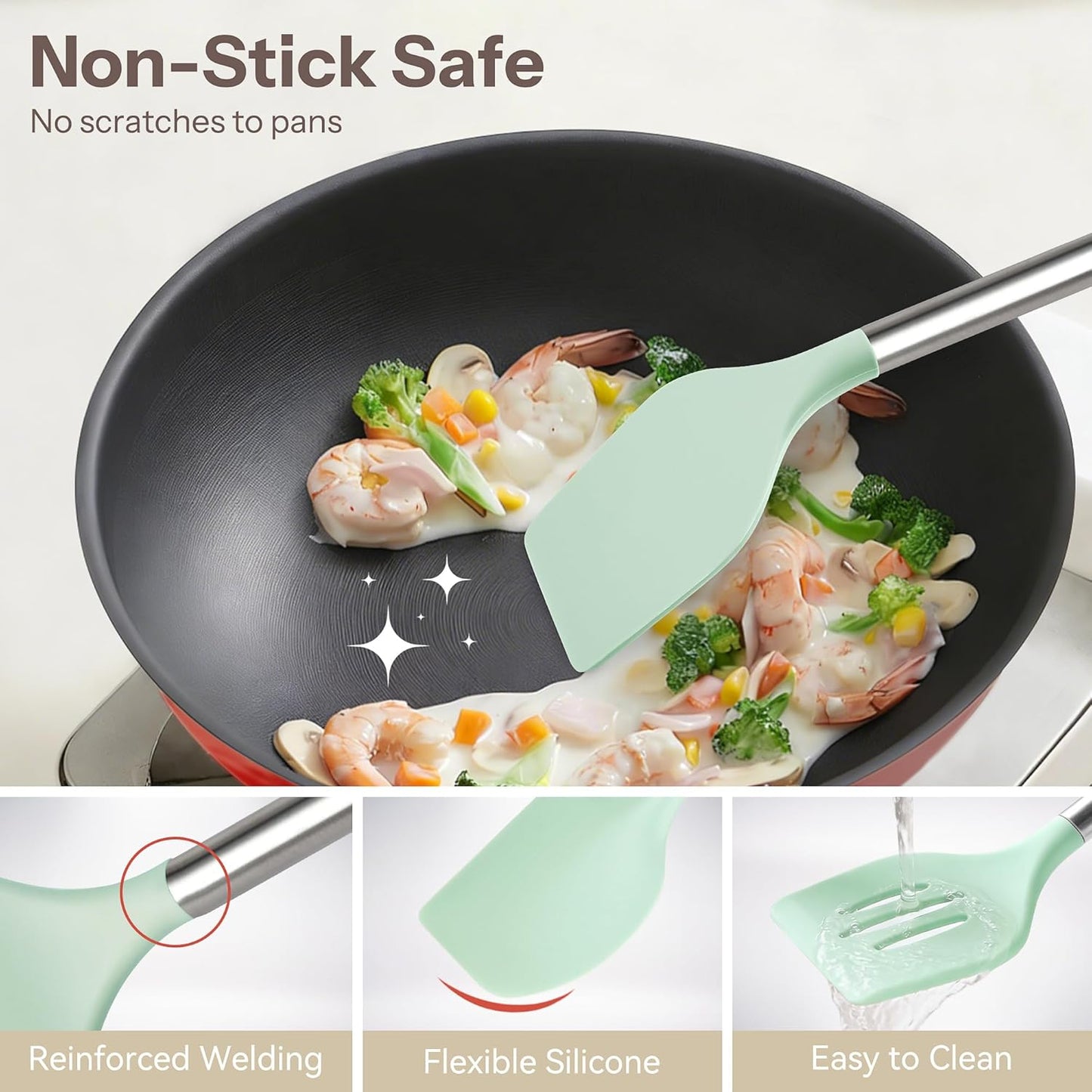 Silicone Cooking Utensils Set, 28 Pcs Kitchen Utensils Set 446°F Heat Resistant Spatula Set, Food Grade Silicone and Stainless Steel Handle Kitchen Gadgets for Nonstick Cookware BPA Free