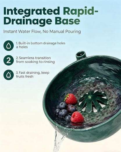 Self Spinning Berry Washing Bowl Ceramic, Automatic Berry Wash Bowl, Fruit and Vegetable Washer with Drain, Fruit Washer Spinner Bowl Quickly Wash, Multipurpose Basket for Kitchen
