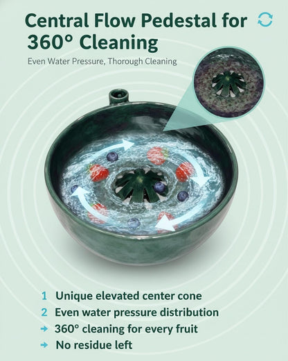 Self Spinning Berry Washing Bowl Ceramic, Automatic Berry Wash Bowl, Fruit and Vegetable Washer with Drain, Fruit Washer Spinner Bowl Quickly Wash, Multipurpose Basket for Kitchen