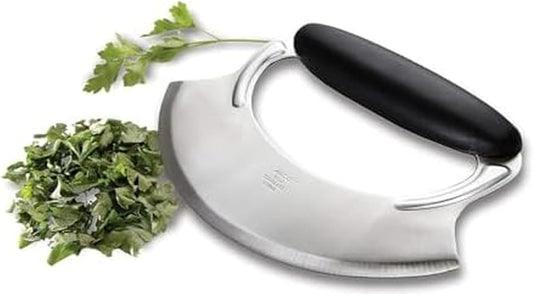 Mezzaluna Herb Chopper with Silicone Handle & Stainless Steel Blade - 4.9" Dishwasher Safe Chopping Tool for Herbs, Vegetables & Garlic - Non-Slip Grip, Easy to Use & Comfortable to Hold